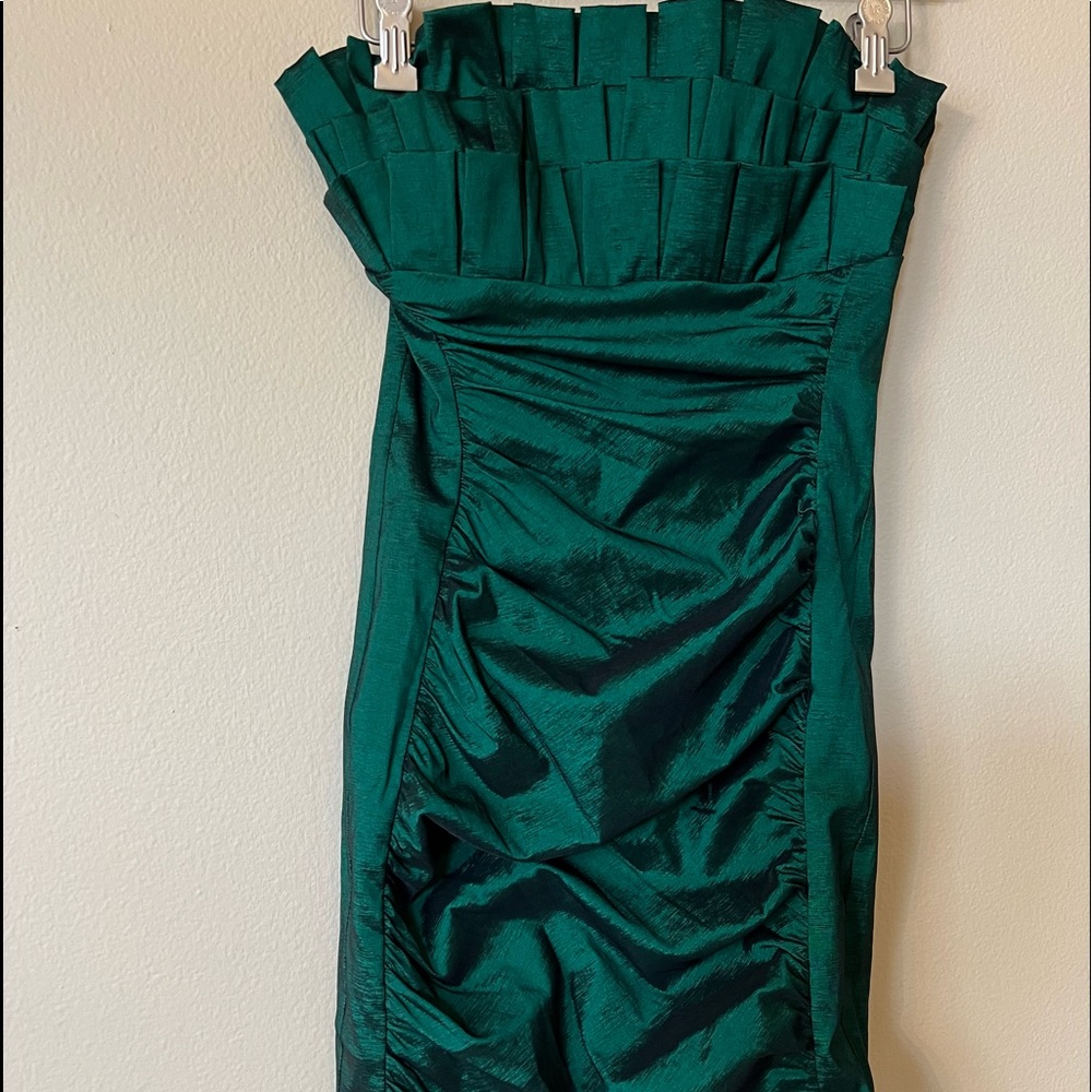 don't be basic Dark Green Solid One-Shoulder Mini Dress